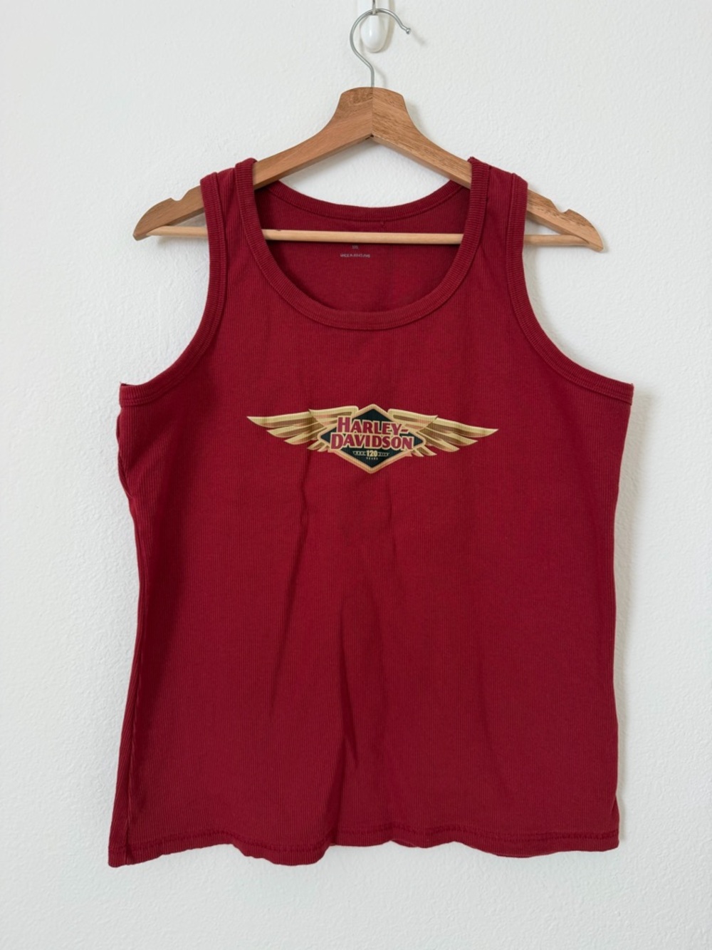 Harley Davidson Ribbed Knit Tank Top Size 2XL Red Motorcycle Y2K Edgy Summer